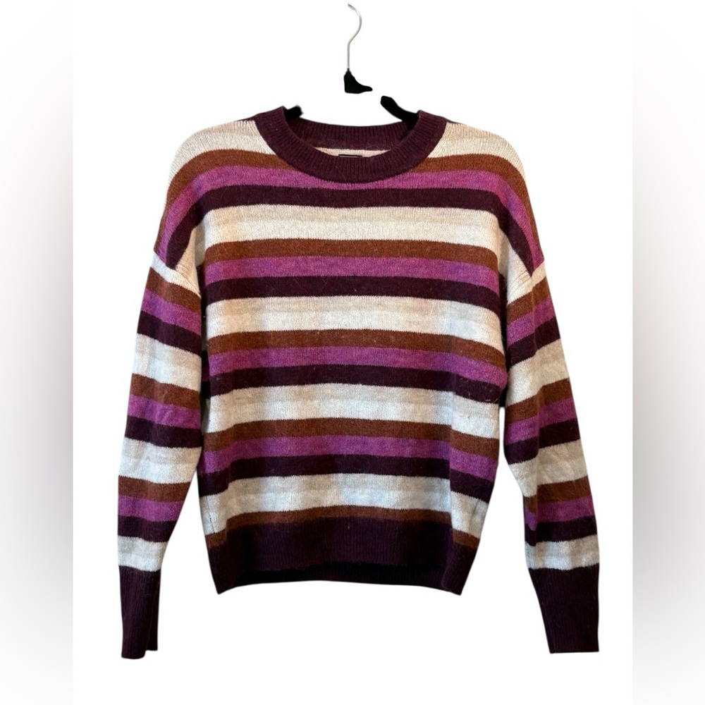 GAP Women's Striped Sweater in Purple and Brown Wool Alpaca Quiet Luxury